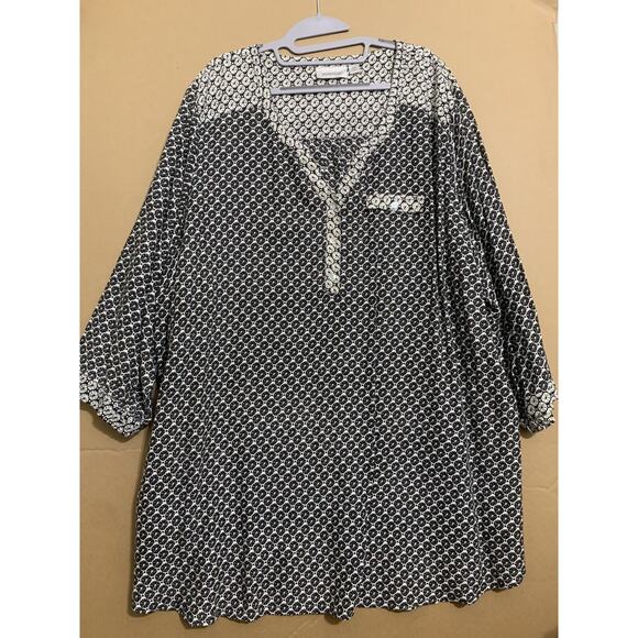 AVENUE Black & White 3/4 Sleeve Collarless Rayon Tunic Top Shirt NWOT Sz 30/32 - Picture 12 of 14